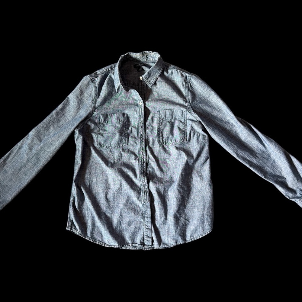 Lands' End Women's Gray Button-Up Blouse
